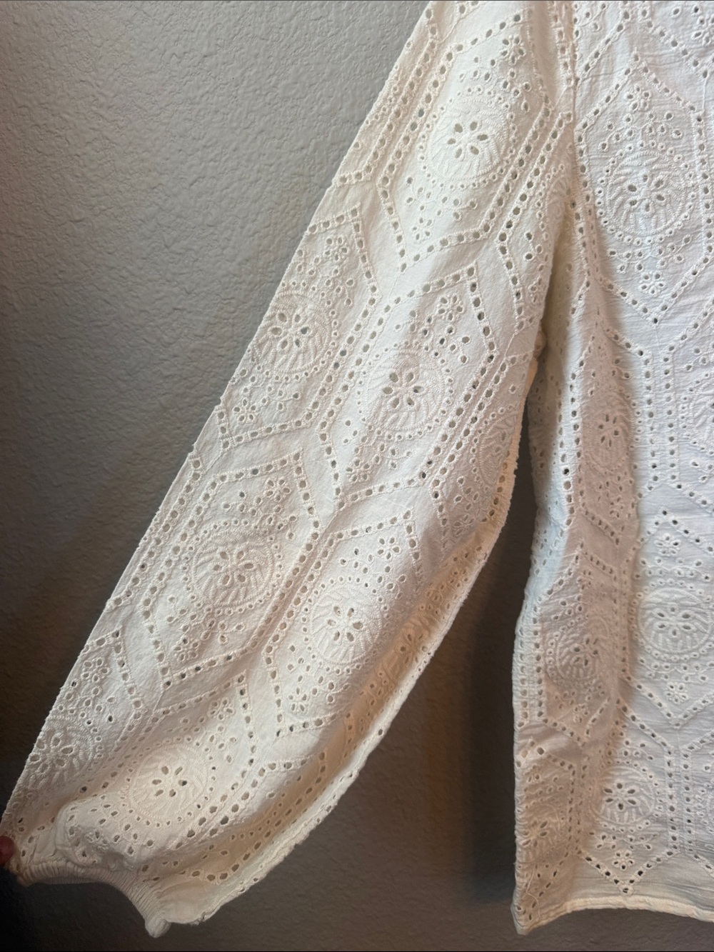 Boho Chic Garnet Hill White Eyelet Peasant Tassel Tunic Long Sleeve Blouse - Picture 4 of 6